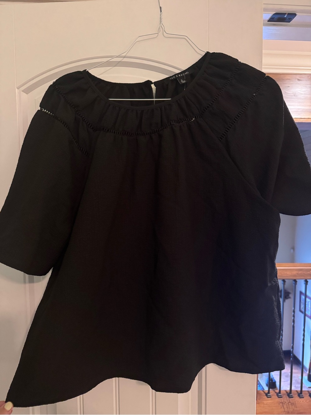 Zac & Rachel Black Textured Short-Sleeve Blouse, NWT